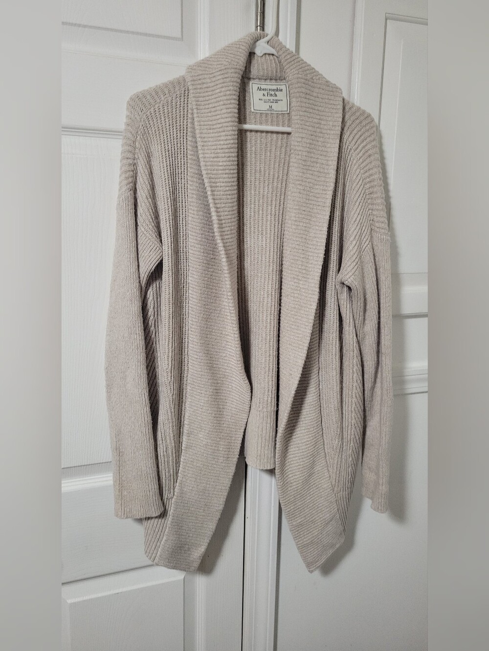 Abercrombie & Fitch Light Cream Ribbed Open-Front Cardigan